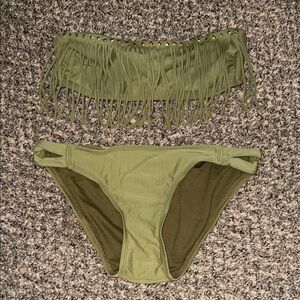 Xhilaration Olive Green Fringe Bikini